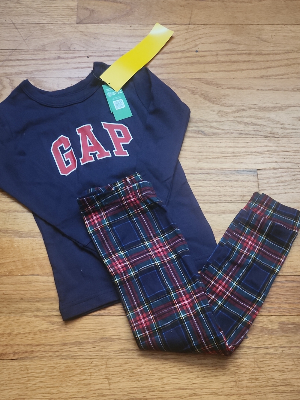 Nwt Toddler GAP Navy Top & Multicolor Plaid Pajama Set 3T 100% Cotton